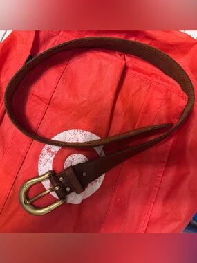 Classic Brown Leather Belt with Brass Buckle Vintage